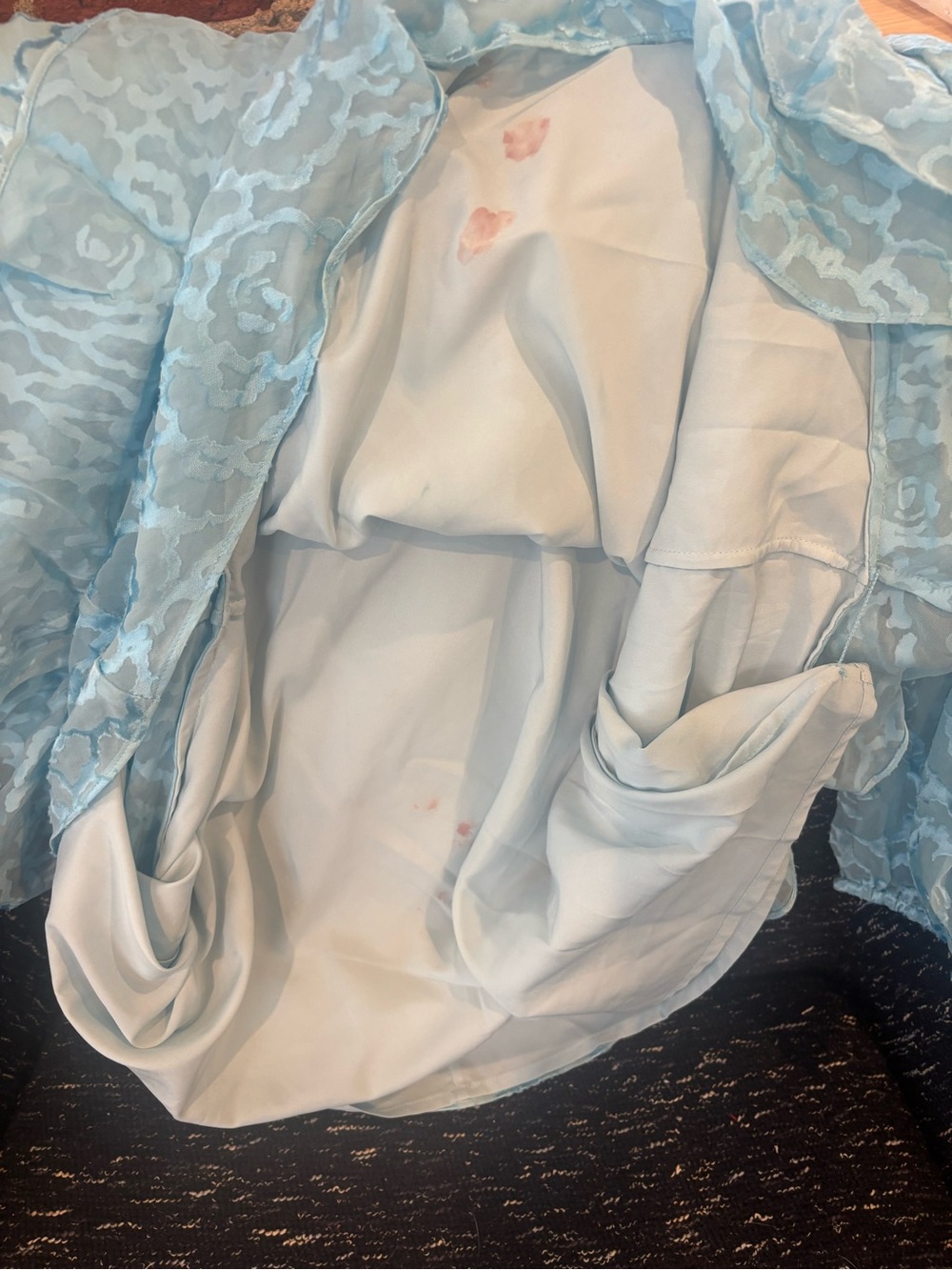DAMAGED Saloni Alya Heart Jacquard Long Sleeve Silk Minidress In Ice Blue Size 8 - Picture 7 of 9